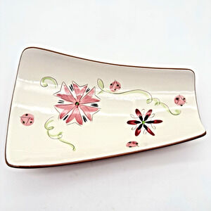 Stangl Pottery Carnival Tray 11.25" Footed Serving Bread MCM Pink Green Black